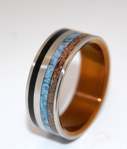 Rising Sun | Men's Onyx Stone, Box Elder Wood, Spalted Maple Wood & Titanium Wedding Ring - Minter and Richter Designs