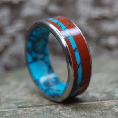 Rococo | Men's Turquoise, Brown Jasper & Titanium Wedding Ring - Minter and Richter Designs