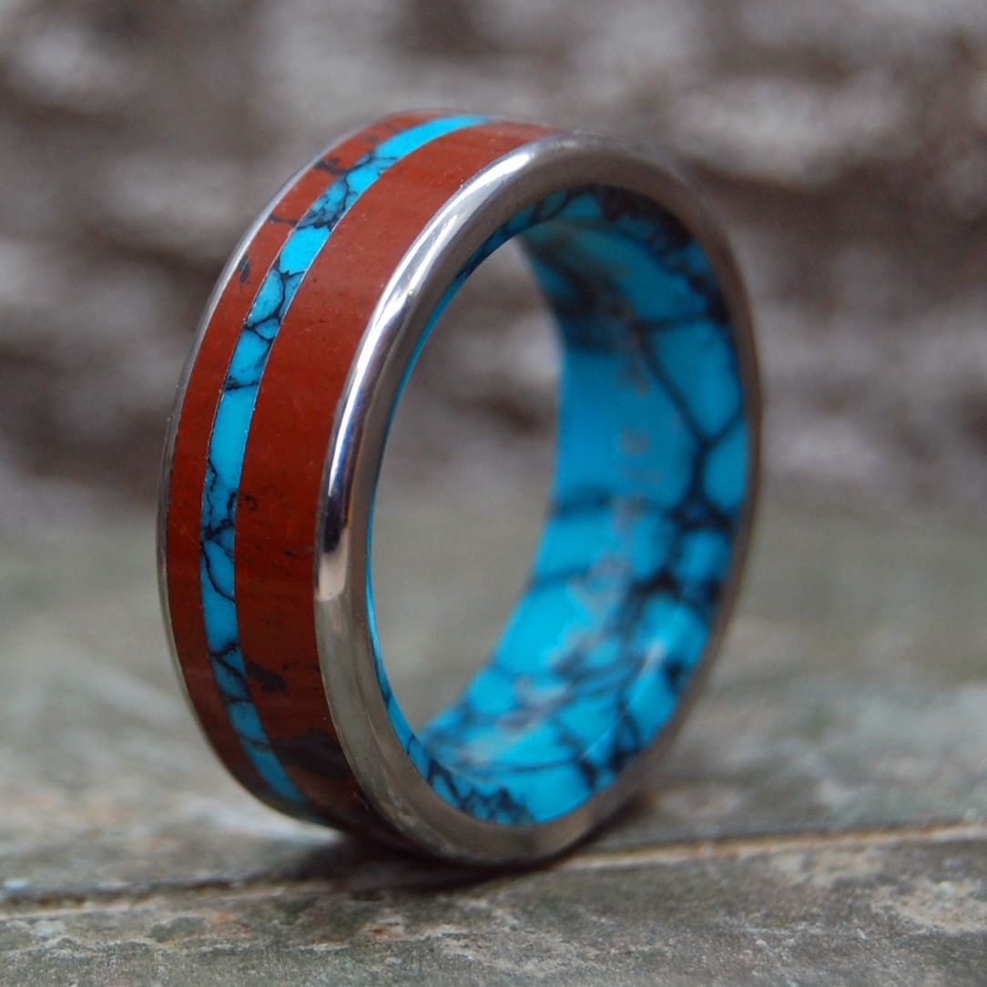 Rococo | Men's Turquoise, Brown Jasper & Titanium Wedding Ring - Minter and Richter Designs