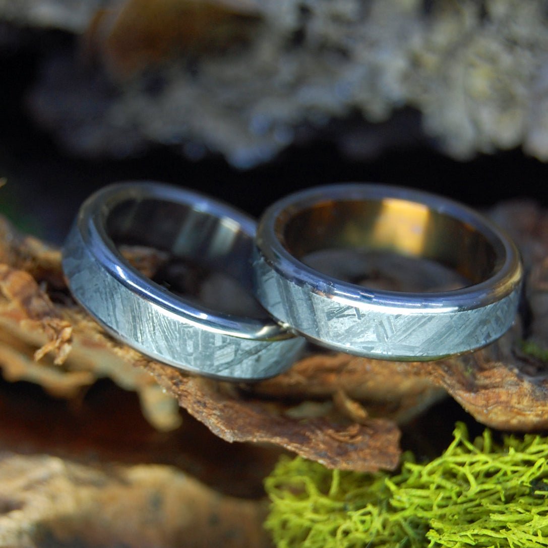 Rounded Falling Star | Meteorite Wedding Ring Set - Minter and Richter Designs