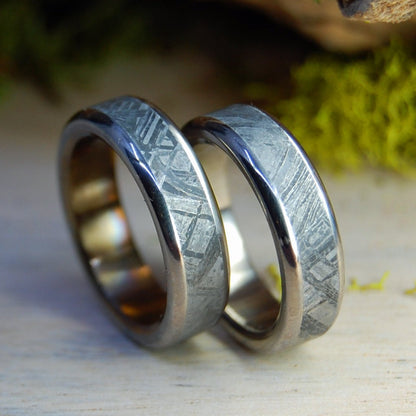 Rounded Falling Star | Meteorite Wedding Ring Set - Minter and Richter Designs