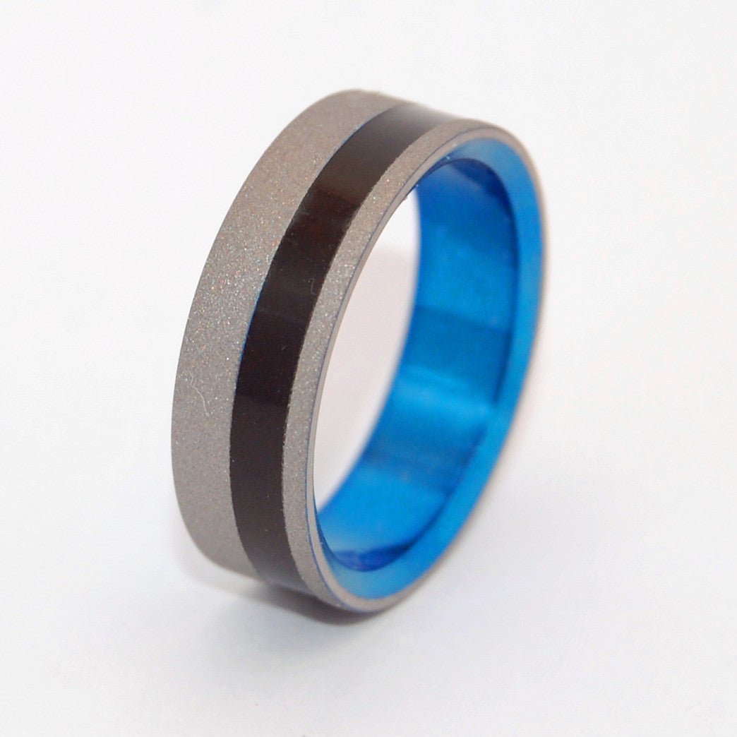 Sandblasted Heathcliff | Men's Water Buffalo Horn, Blue & Titanium Wedding Ring - Minter and Richter Designs