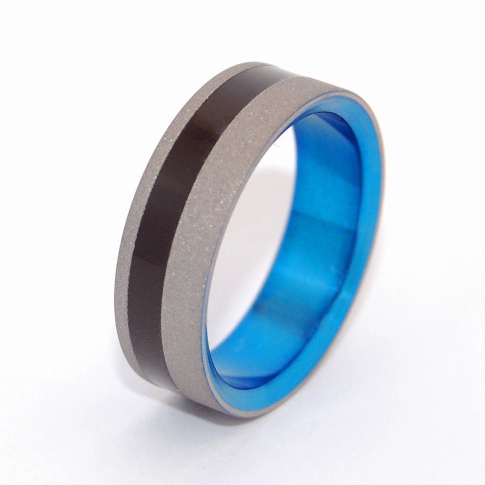 Sandblasted Heathcliff | Men's Water Buffalo Horn, Blue & Titanium Wedding Ring - Minter and Richter Designs