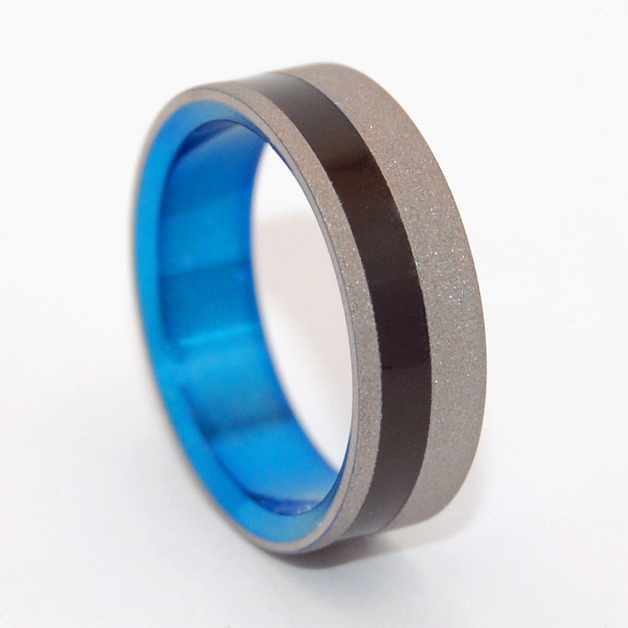 Sandblasted Heathcliff | Men's Water Buffalo Horn, Blue & Titanium Wedding Ring - Minter and Richter Designs