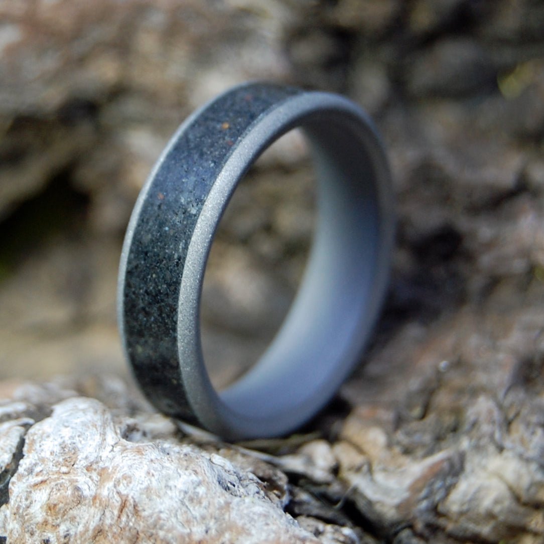 Sandblasted Icelandic Lava | Men's Icelandic Lava & Titanium Wedding Ring - Minter and Richter Designs