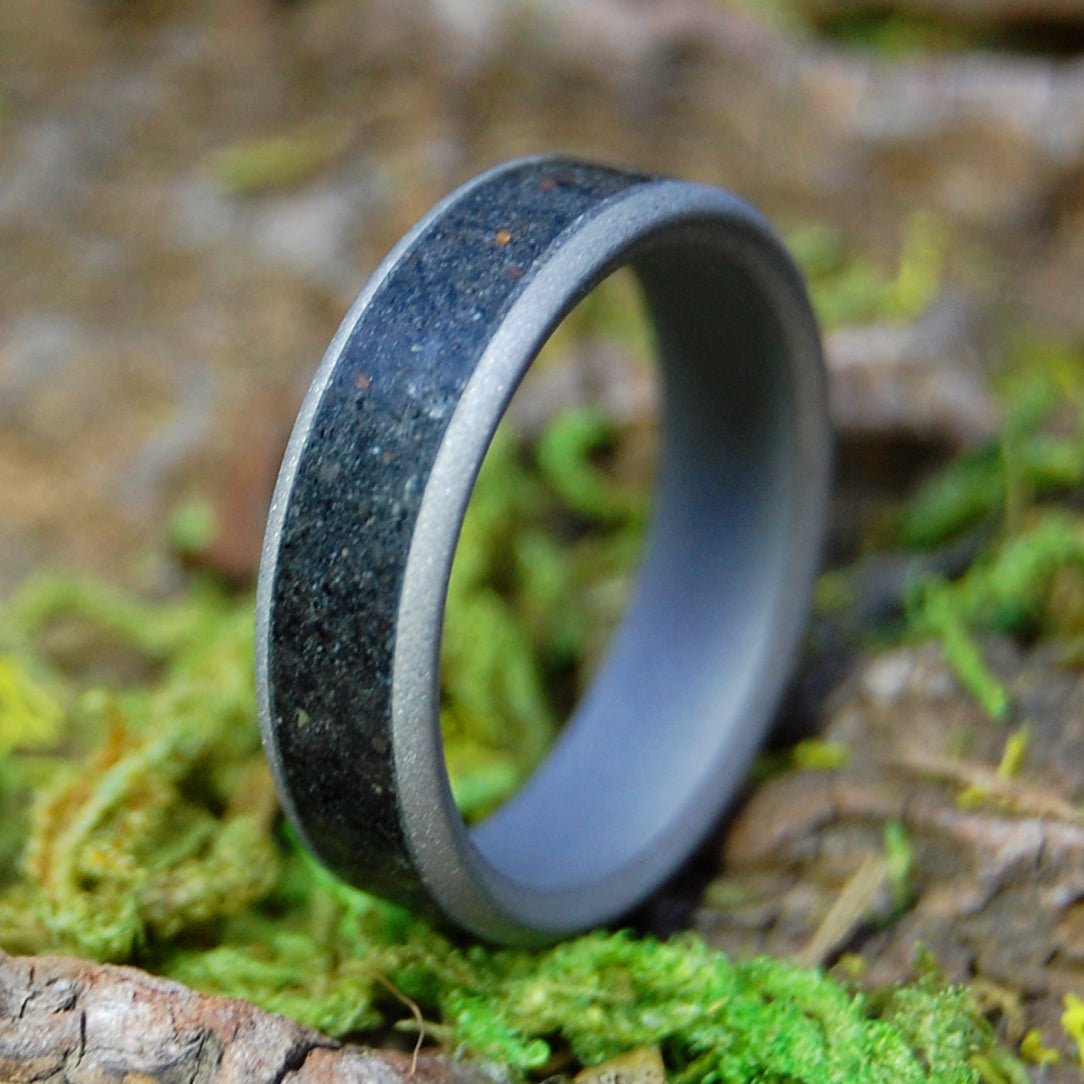 Sandblasted Icelandic Lava | Men's Icelandic Lava & Titanium Wedding Ring - Minter and Richter Designs