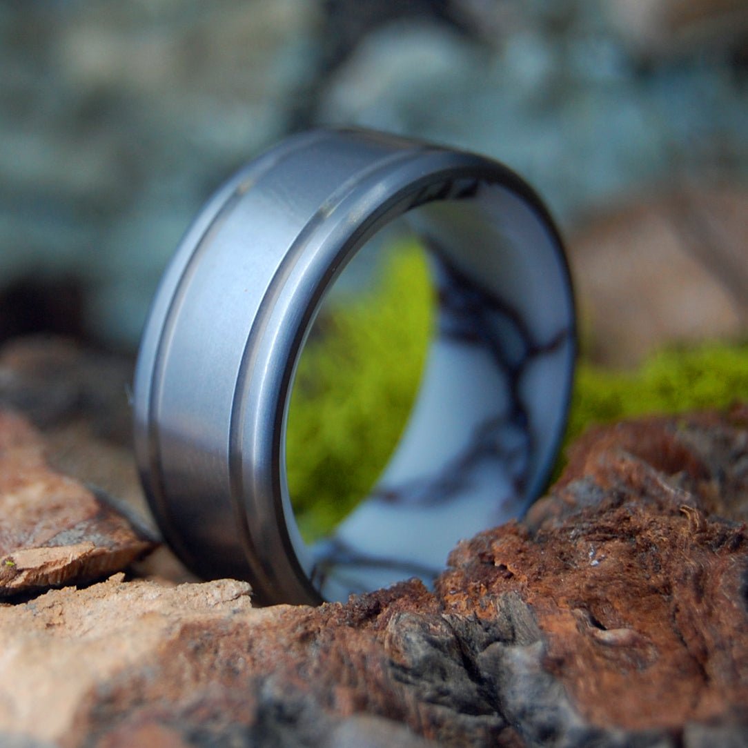 Satin Baltic Wild Horse | Men's Jasper Stone & Titanium Wedding Ring - Minter and Richter Designs