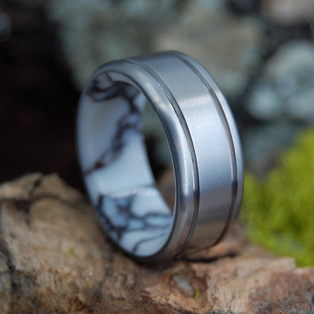 Satin Baltic Wild Horse | Men's Jasper Stone & Titanium Wedding Ring - Minter and Richter Designs