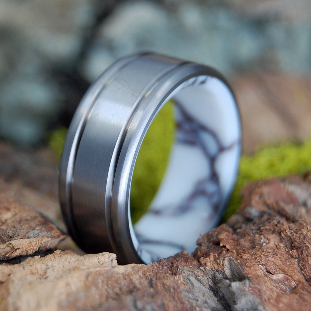 Satin Baltic Wild Horse | Men's Jasper Stone & Titanium Wedding Ring - Minter and Richter Designs