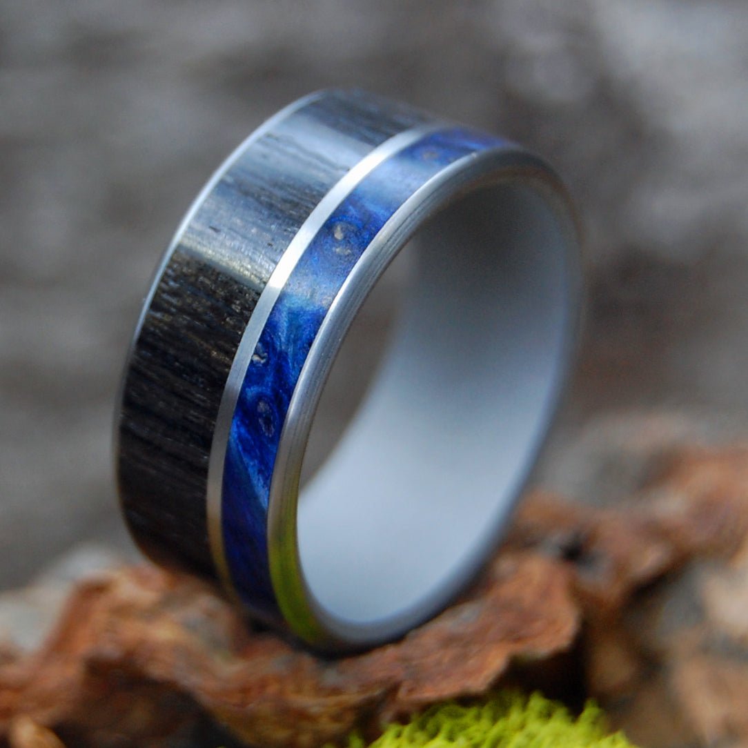 Scottish Highlands | Men's Scottish Bog Oak, Blue Box Elder Wood & Titanium Wedding Ring - Minter and Richter Designs