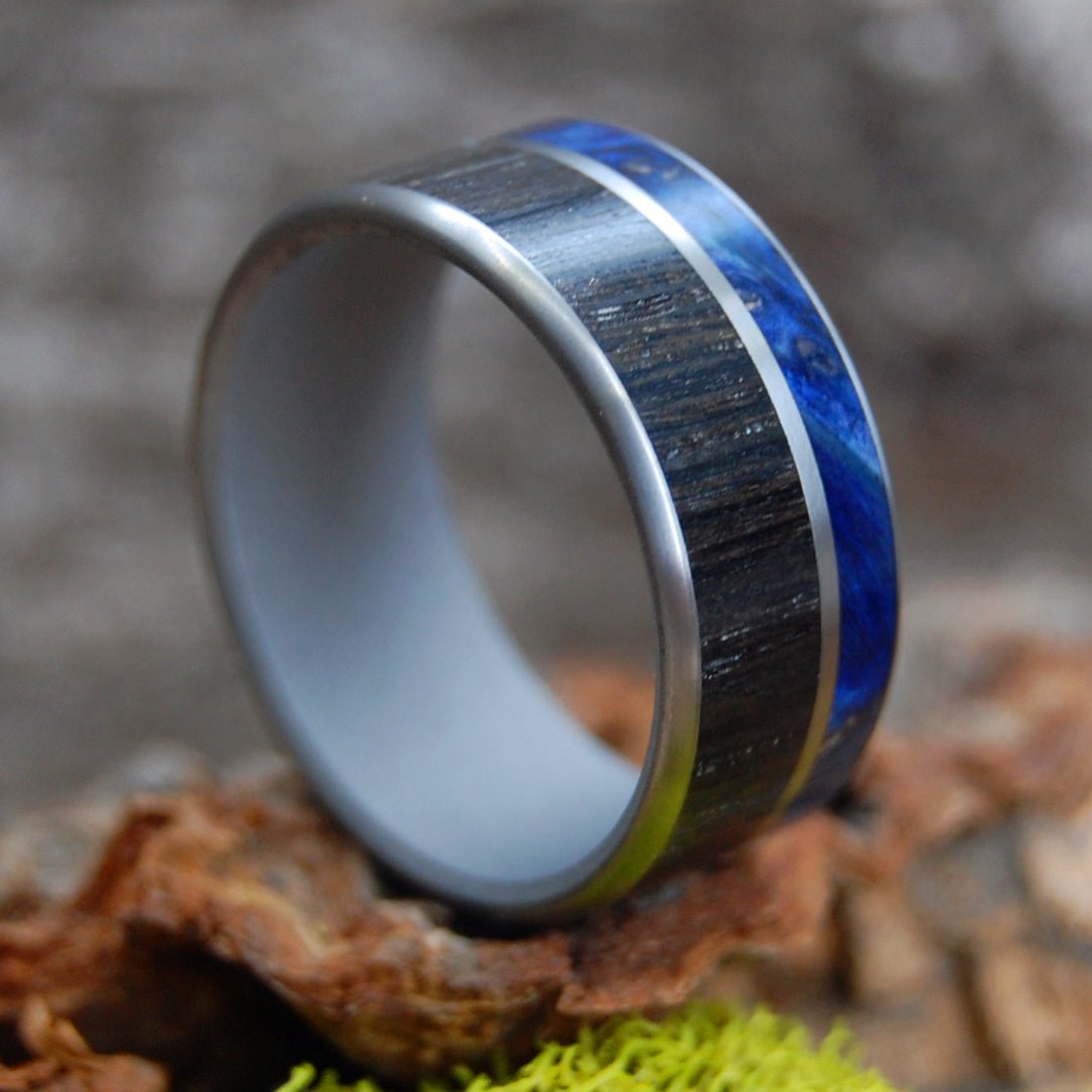 Scottish Highlands | Men's Scottish Bog Oak, Blue Box Elder Wood & Titanium Wedding Ring - Minter and Richter Designs