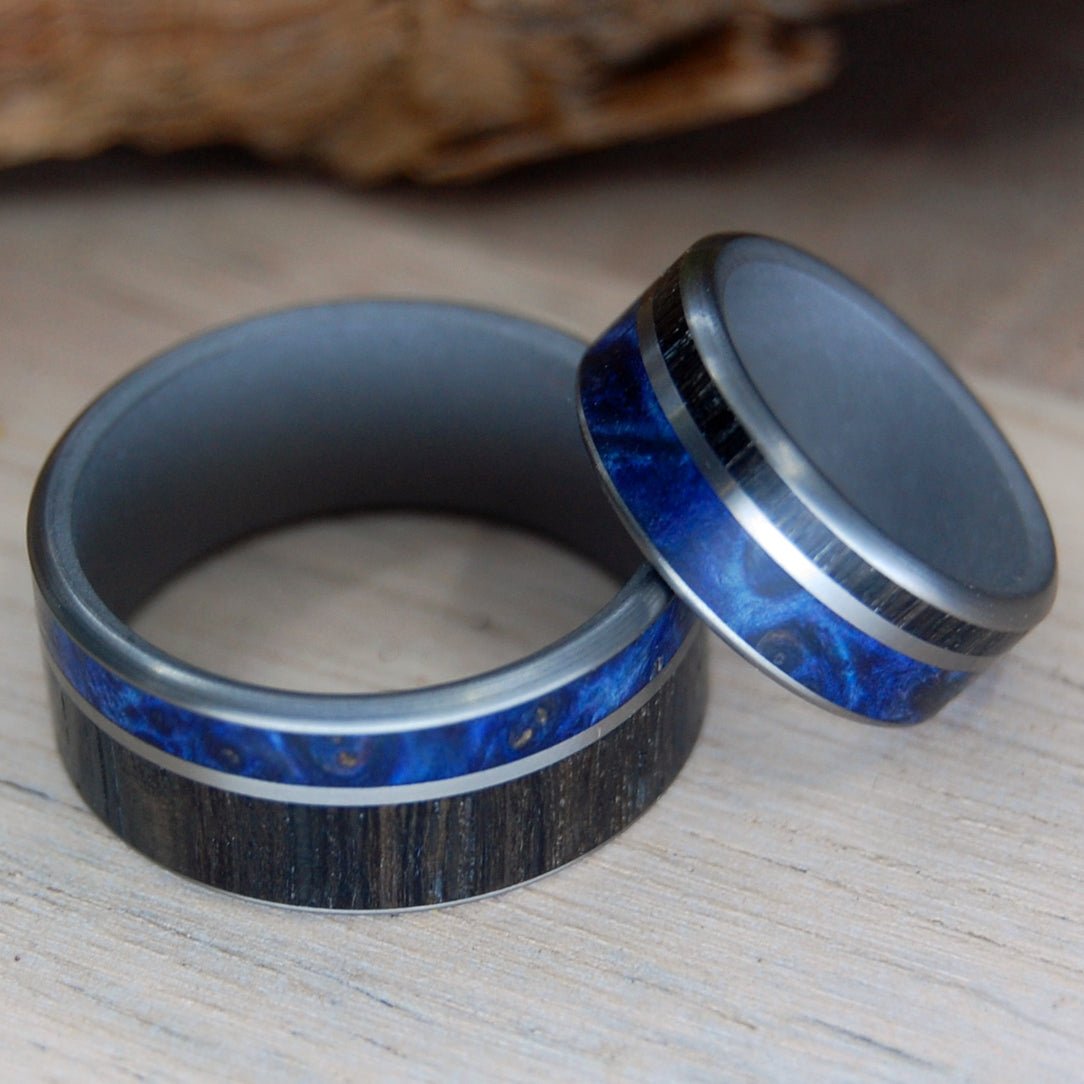 Scottish Highlands | Scottish Bog Oak & Dark Blue Box Elder - Unique Wedding Ring - Wedding Ring Sets - Minter and Richter Designs