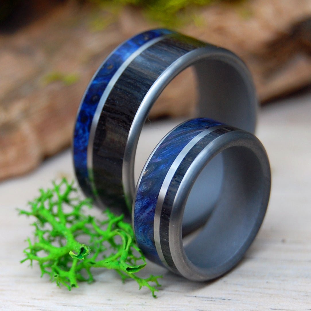 Scottish Highlands | Scottish Bog Oak & Dark Blue Box Elder - Unique Wedding Ring - Wedding Ring Sets - Minter and Richter Designs