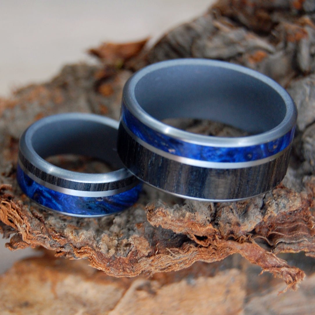 Scottish Highlands | Scottish Bog Oak & Dark Blue Box Elder - Unique Wedding Ring - Wedding Ring Sets - Minter and Richter Designs