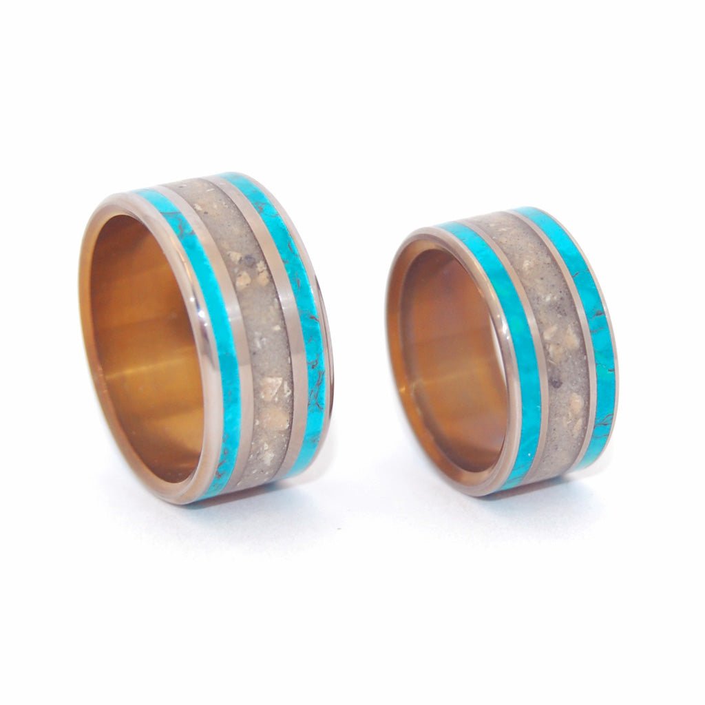 Sea Of Galilee | Israel Beach Sand & Chrysocolla Stone Unique Wedding Ring Sets - Minter and Richter Designs