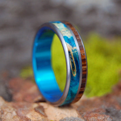 Sea Zebra | Men's Turquoise, Box Elder Wood, & Zebra Wood Wedding Ring - Minter and Richter Designs