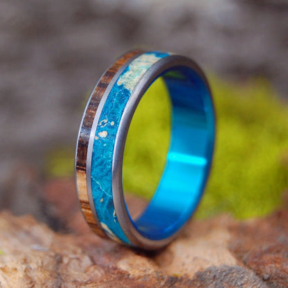 Sea Zebra | Men's Turquoise, Box Elder Wood, & Zebra Wood Wedding Ring - Minter and Richter Designs