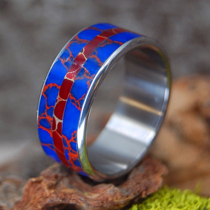 Serious Jasper | Men's Jasper Stone, Blue Rust & Red Gold Wedding Ring - Minter and Richter Designs