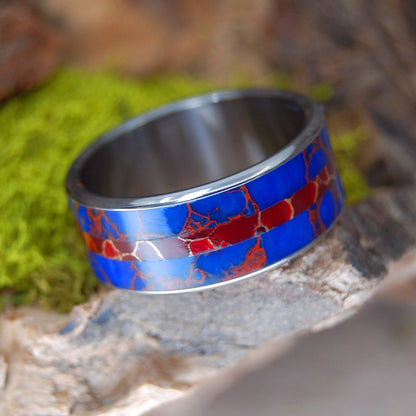 Serious Jasper | Men's Jasper Stone, Blue Rust & Red Gold Wedding Ring - Minter and Richter Designs