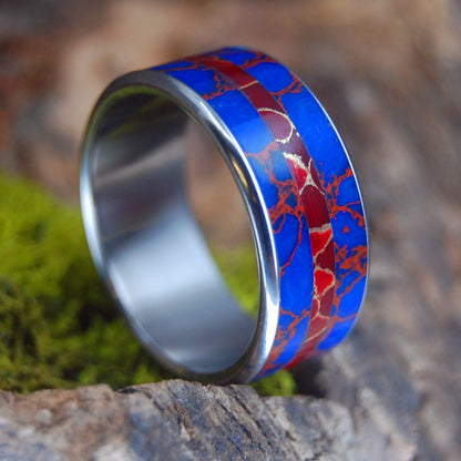 Serious Jasper | Men's Jasper Stone, Blue Rust & Red Gold Wedding Ring - Minter and Richter Designs