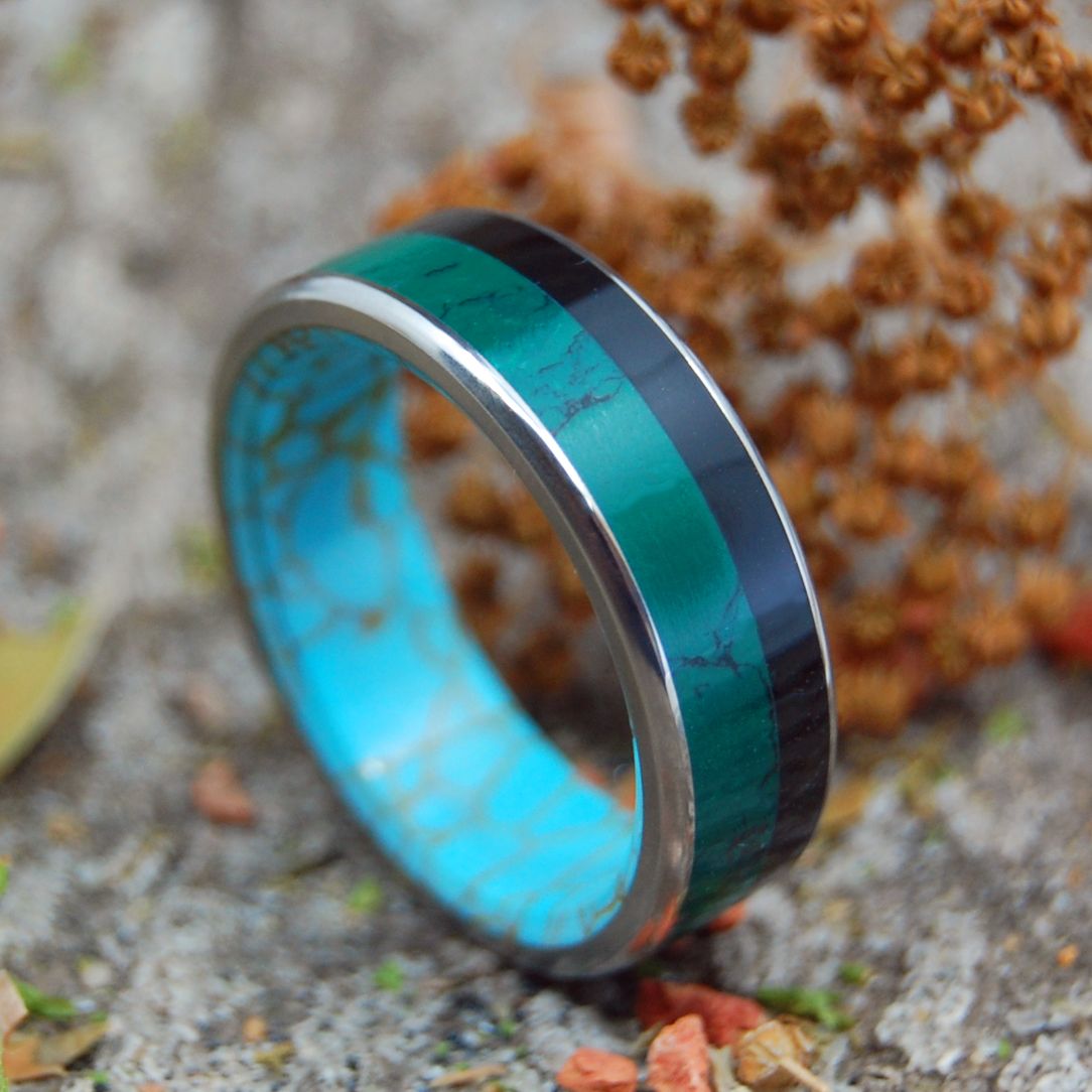 Set In Stone | Men's Jade, Onyx, Tibetan Turquoise & Titanium Wedding Ring - Minter and Richter Designs