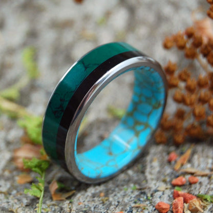 Set In Stone | Men's Jade, Onyx, Tibetan Turquoise & Titanium Wedding Ring - Minter and Richter Designs