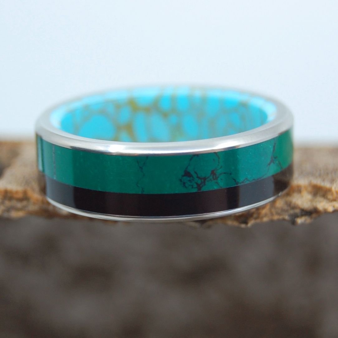 Set In Stone | Men's Jade, Onyx, Tibetan Turquoise & Titanium Wedding Ring - Minter and Richter Designs