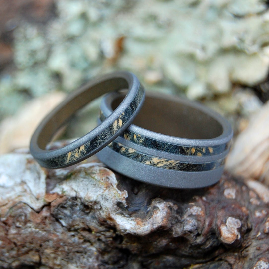 She Walked In And Bam! | Black Box Elderwood - Men's & Women's Wedding Ring Set - Minter and Richter Designs