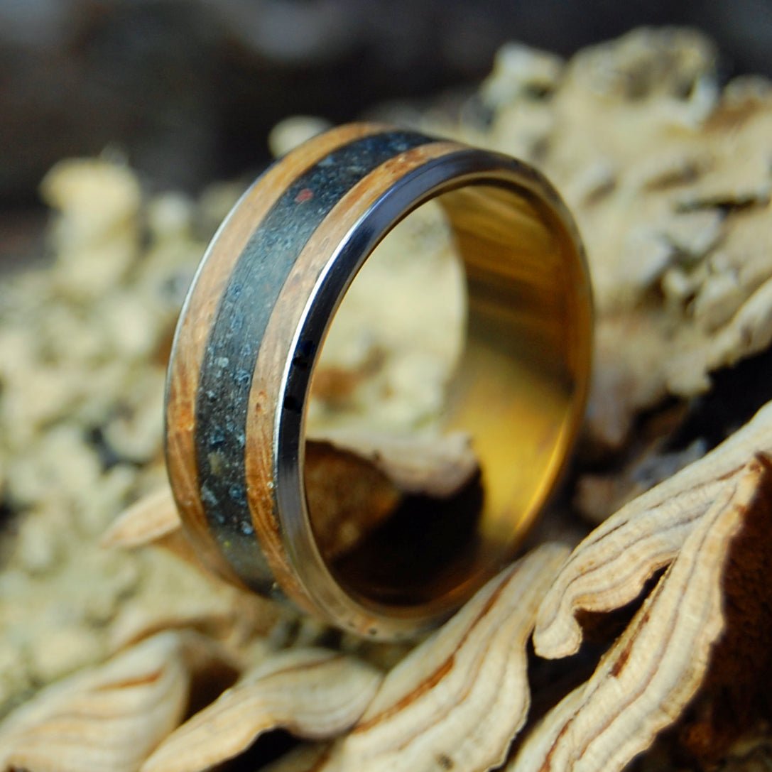 Shot Of Whiskey In Iceland | Men's Whiskey Barrel Wood, Icelandic Lava & Titanium Wedding Ring - Minter and Richter Designs