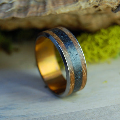 Shot Of Whiskey In Iceland | Men's Whiskey Barrel Wood, Icelandic Lava & Titanium Wedding Ring - Minter and Richter Designs