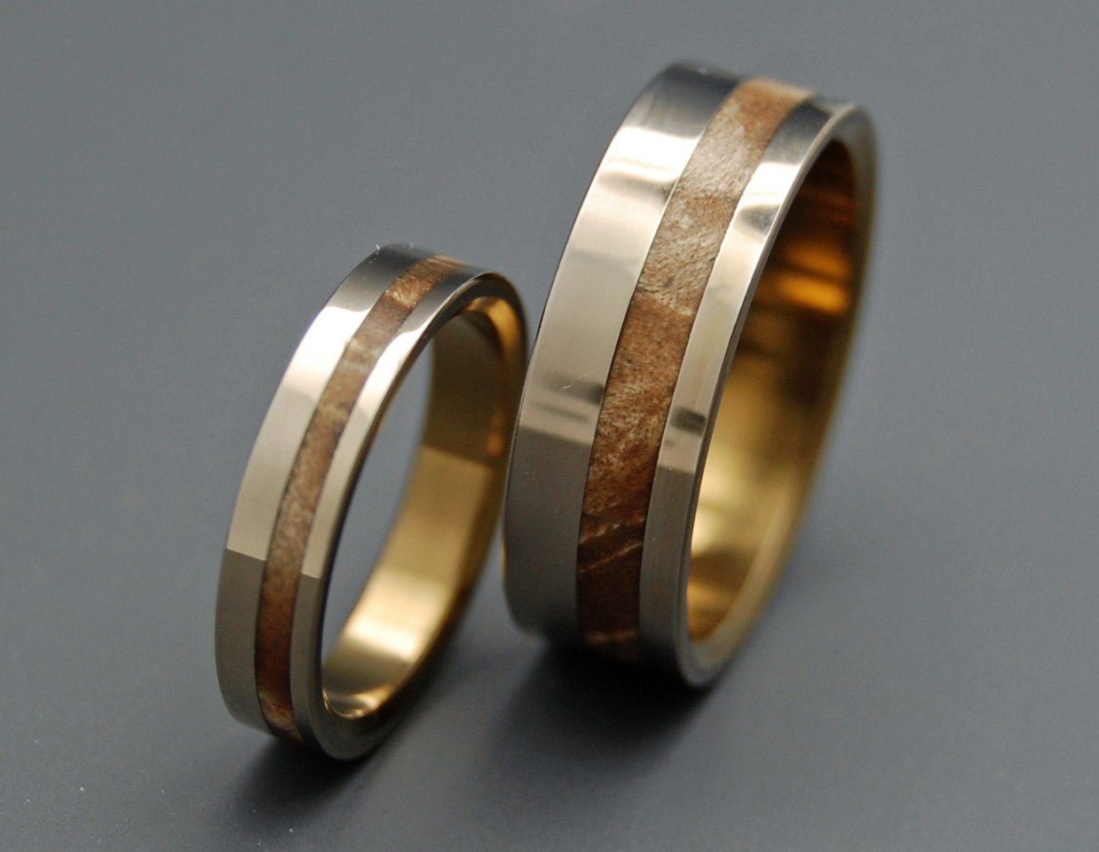 Silver Faun | Maple Wood & Titanium - Unique Wedding Ring - Wedding Ring Set - Minter and Richter Designs