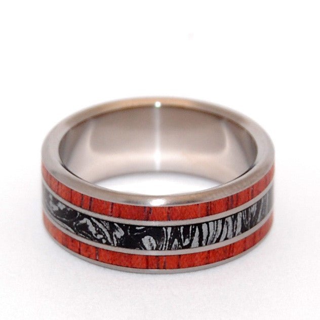 Silver Lining | Men's Black Silver, Blood Wood & Titanium Wedding Ring - Minter and Richter Designs