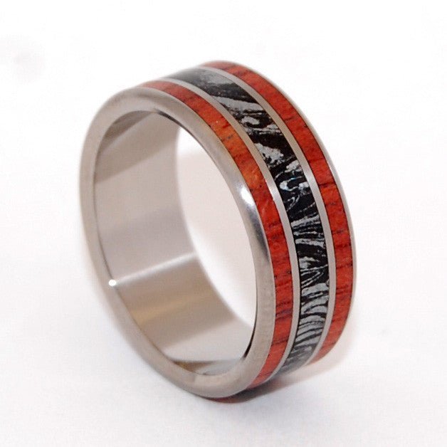 Silver Lining | Men's Black Silver, Blood Wood & Titanium Wedding Ring - Minter and Richter Designs