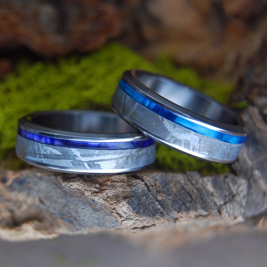 Skyward | Meteorite & Marbled Opalescent - Meteorite Wedding Ring Set - Minter and Richter Designs