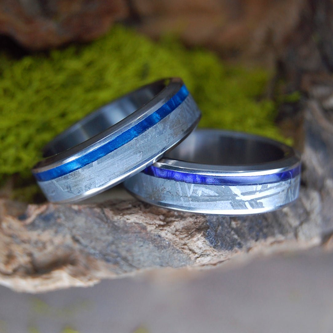 Skyward | Meteorite & Marbled Opalescent - Meteorite Wedding Ring Set - Minter and Richter Designs