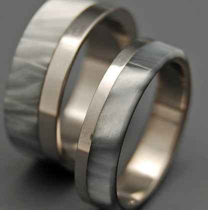 Smoke & Mirrors | Gray Pearl Opalescent & Titanium - Unique Wedding Ring - Wedding Ring Set - Minter and Richter Designs