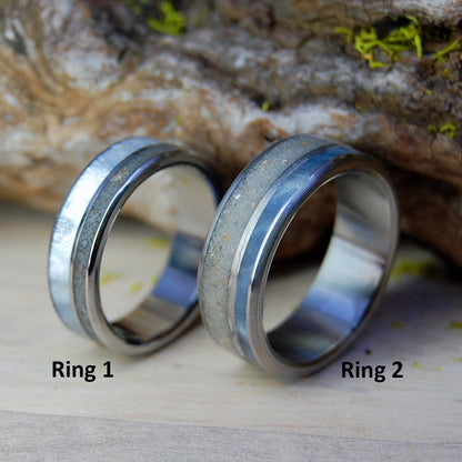 Smyrna Beach In The Mist | Smyrna Beach Sand & Gray Marbled Opalescent Wedding Ring Set - Minter and Richter Designs