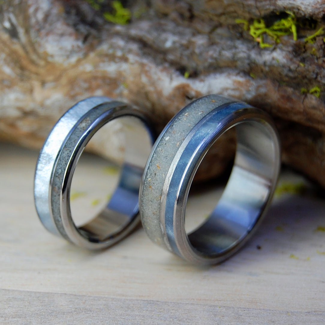 Smyrna Beach In The Mist | Smyrna Beach Sand & Gray Marbled Opalescent Wedding Ring Set - Minter and Richter Designs