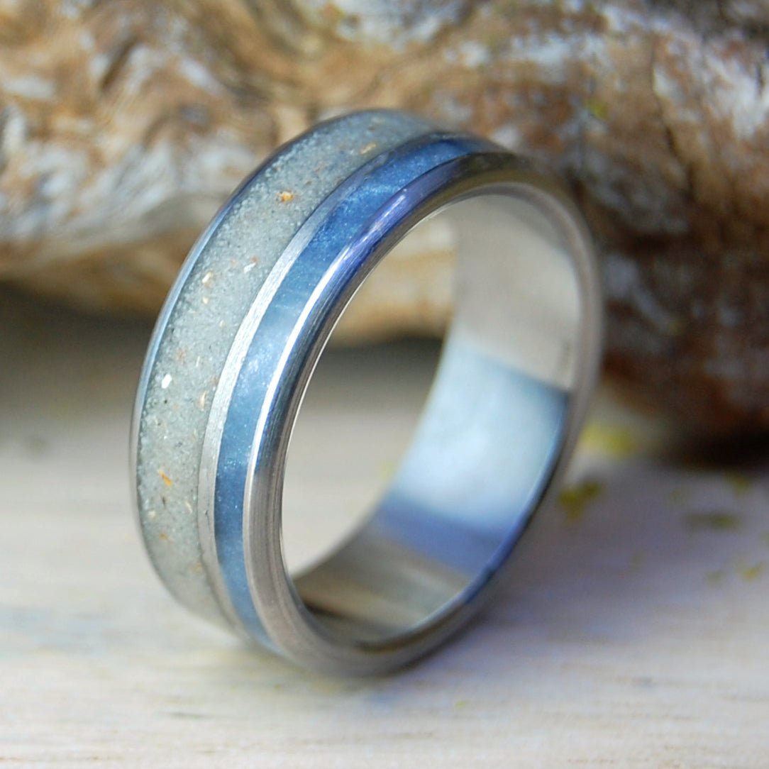 Smyrna Beach Mist | Men's Beach Sand, Gray Marbled Opalescent & Titanium Wedding Ring - Minter and Richter Designs