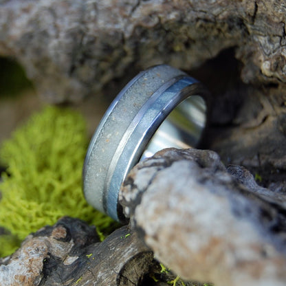 Smyrna Beach Mist | Men's Beach Sand, Gray Marbled Opalescent & Titanium Wedding Ring - Minter and Richter Designs