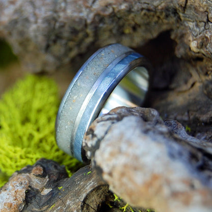 Smyrna Beach Mist | Men's Beach Sand, Gray Marbled Opalescent & Titanium Wedding Ring - Minter and Richter Designs