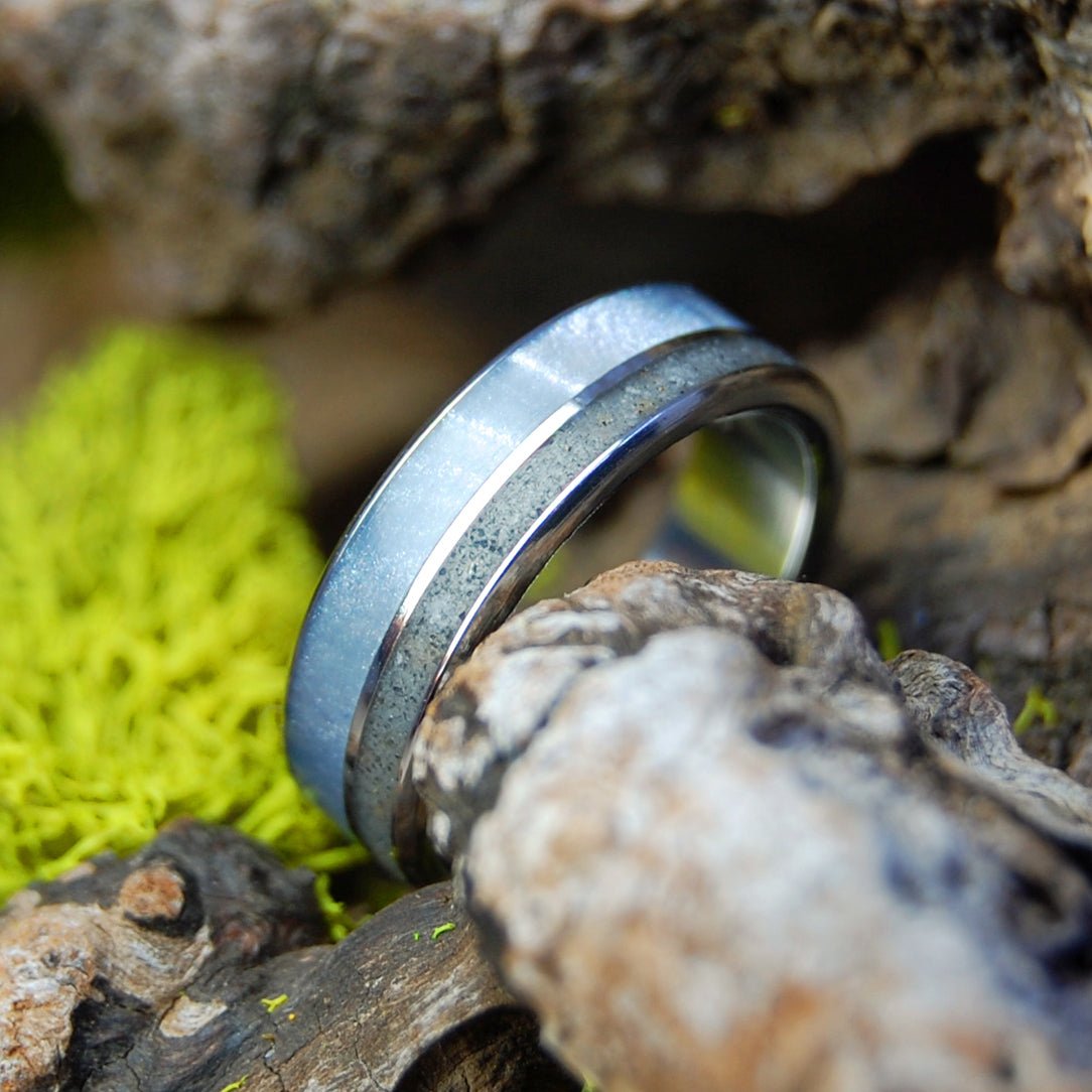 Smyrna Beach Mist | Men's Beach Sand, Gray Marbled Opalescent & Titanium Wedding Ring - Minter and Richter Designs