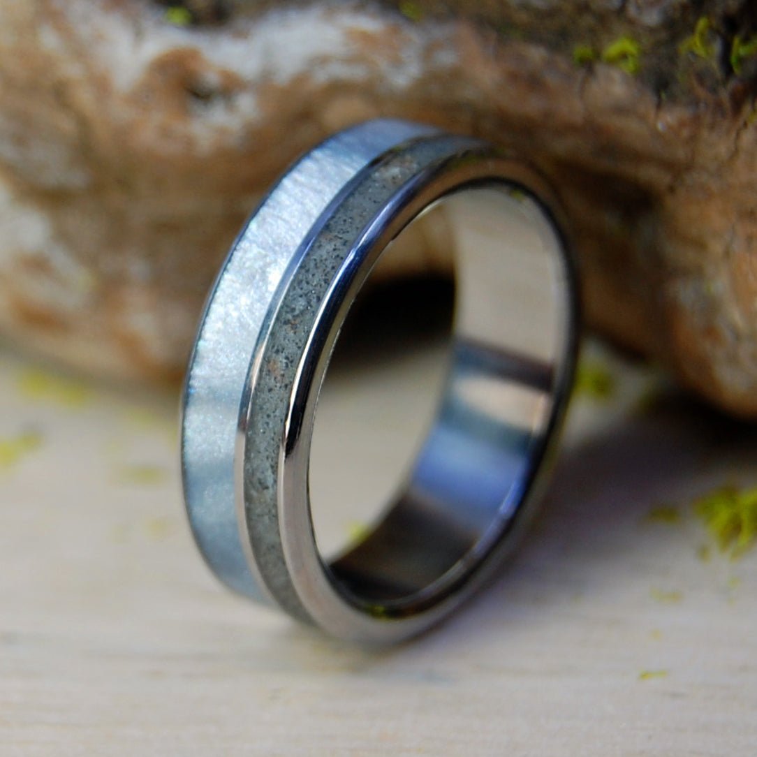 Smyrna Beach Mist | Men's Beach Sand, Gray Marbled Opalescent & Titanium Wedding Ring - Minter and Richter Designs