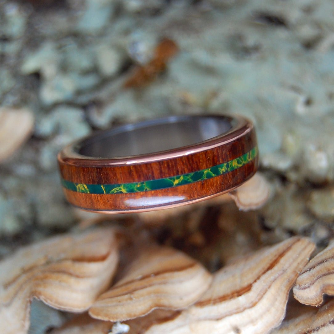 Snake Around My Heart | Men's Egyptian Jade Stone, Snakewood, & Copper Wedding Ring - Minter and Richter Designs