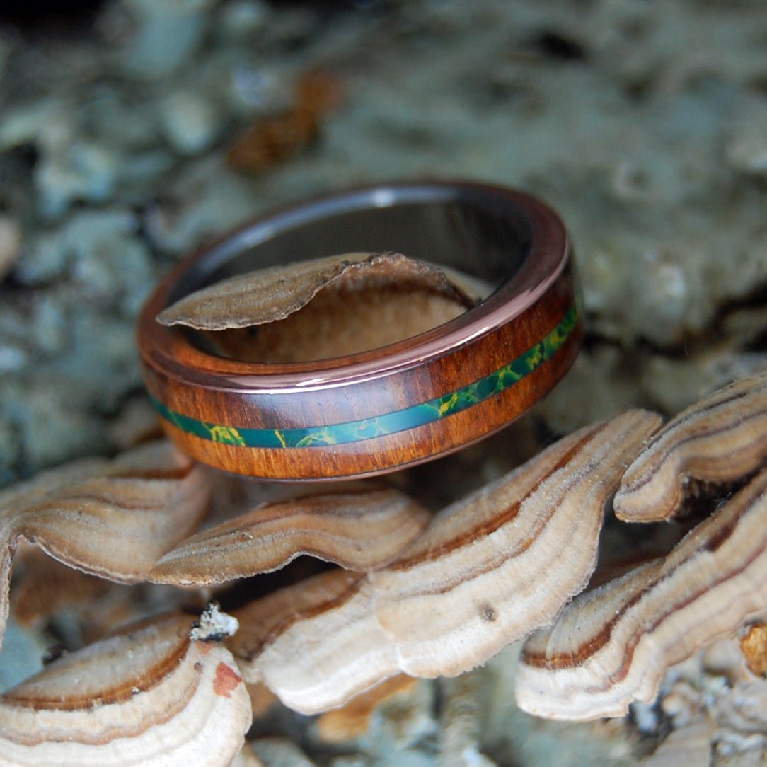 Snake Around My Heart | Men's Egyptian Jade Stone, Snakewood, & Copper Wedding Ring - Minter and Richter Designs