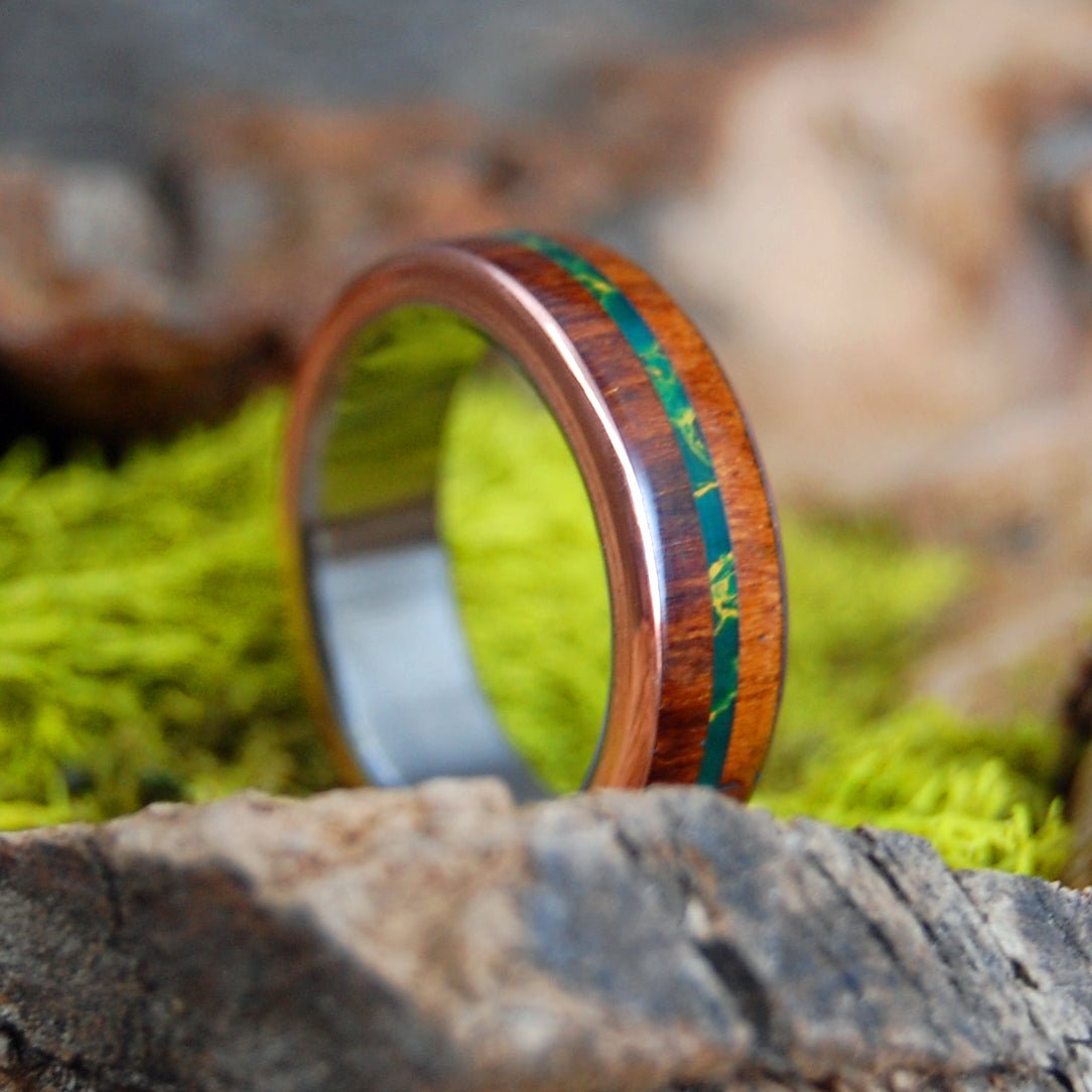 Snake Around My Heart | Men's Egyptian Jade Stone, Snakewood, & Copper Wedding Ring - Minter and Richter Designs