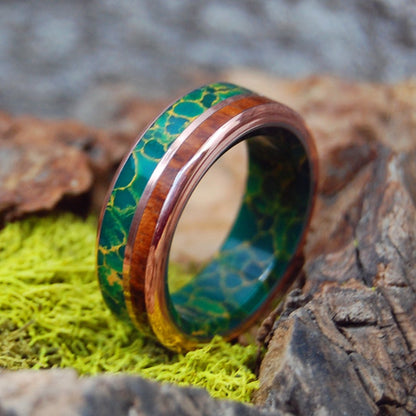 Snake Thru Love | Men's Snakewood, Copper, Egyptian Jade & Titanium Wedding Ring - Minter and Richter Designs