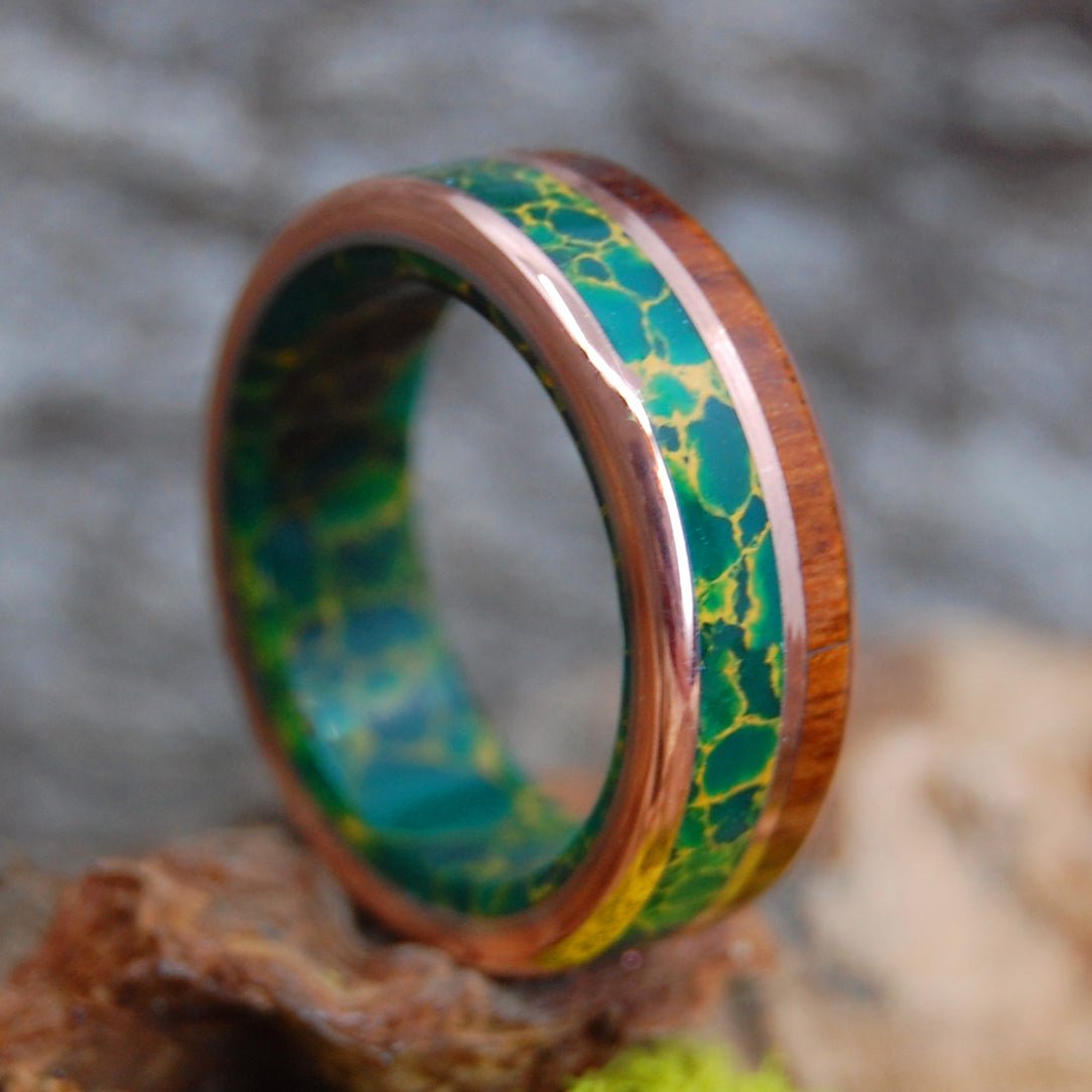 Snake Thru Love | Men's Snakewood, Copper, Egyptian Jade & Titanium Wedding Ring - Minter and Richter Designs