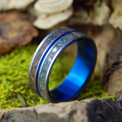 Snow Canyon Deer Sapphire | Men's Deer Bone, Lava, Beach Sand & Titanium Wedding Ring - Minter and Richter Designs