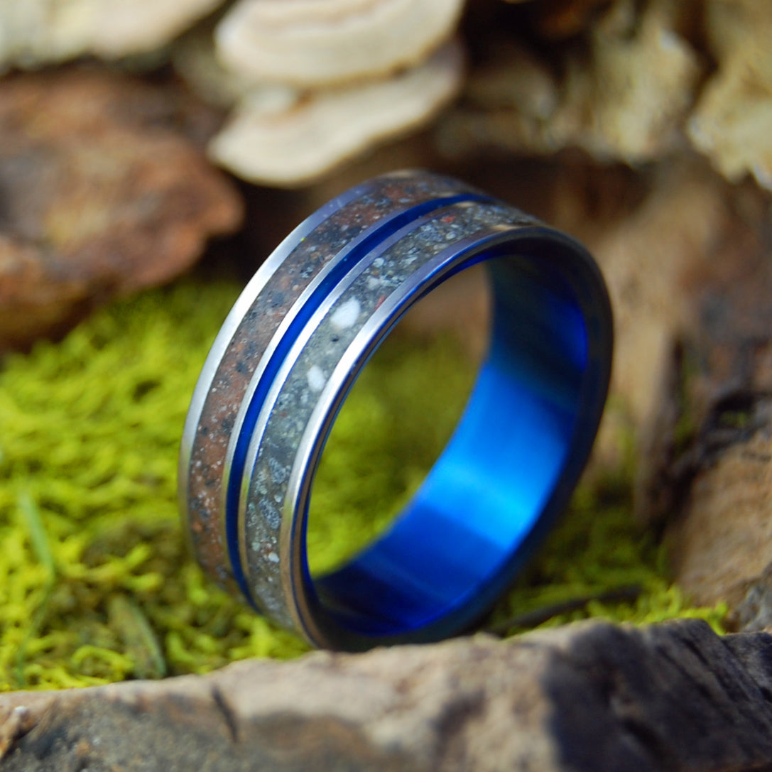 SNOW CANYON DEER SAPPHIRE| Deer Bone, Lava & Beach Sand Rings - Titanium Wedding Ring - Minter and Richter Designs